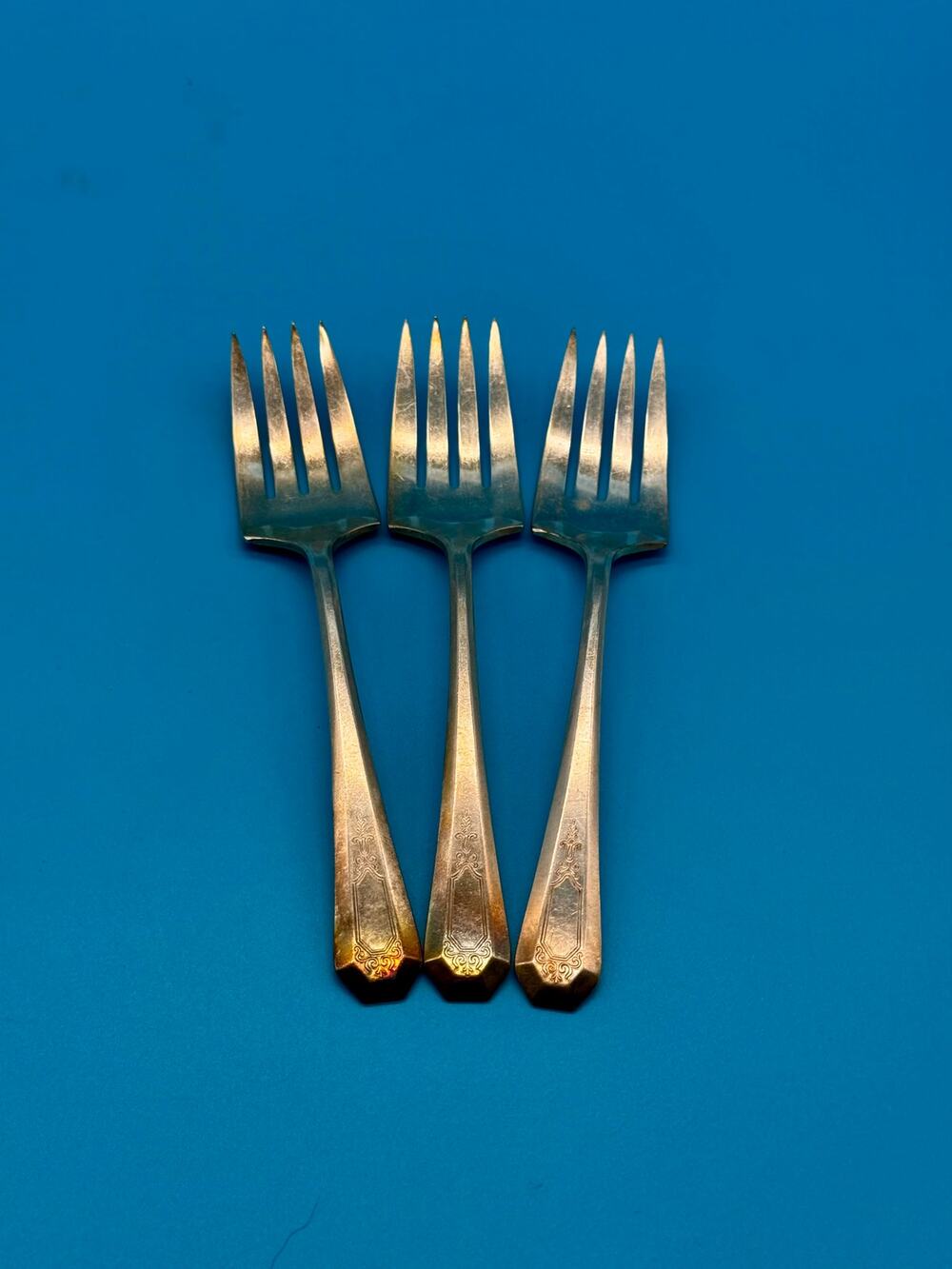 3 Wm Rogers & Son AA La France Salad Forks Silverplate Pat 1920 Antique 6.25"